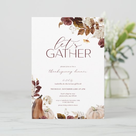 Laten we Thanksgiving dineruitnodiging verzamelen Kaart (Staand voorkant)
