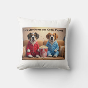 Laten we thuis blijven en Pupcorn Cartoon honden b Kussen