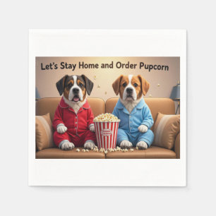 Laten we thuis blijven en Pupcorn Cartoon-honden b Servet