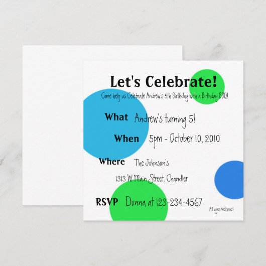 Laten we uitnodigen kaart (Voorkant / Achterkant)