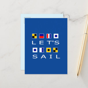 Laten we varen kleurrijke nautische vlaggen donker briefkaart
