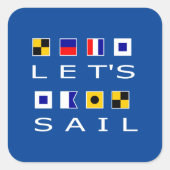 Laten we varen kleurrijke nautische vlaggen donker vierkante sticker (Voorkant)