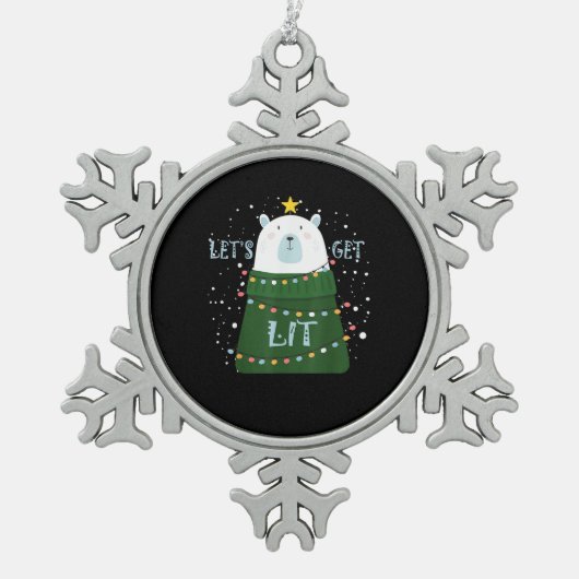 Laten we verlicht Schattige Beer kerstpyjama's Tin Sneeuwvlok Ornament (Voorkant)