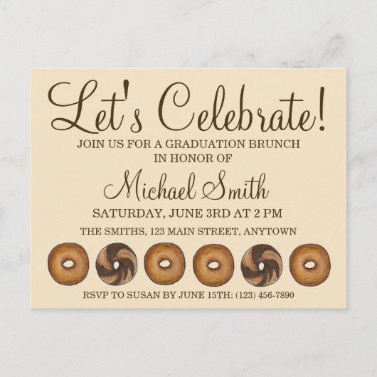 Laten we vieren dat Bagel Graduation Party Brunch Uitnodiging Briefkaart (Voorkant)