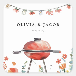 Laten we vieren met BBQ Couples Douche Vierkante Sticker