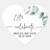 Laten we vieren naam datum eucalyptus modern hart sticker (Voorkant)