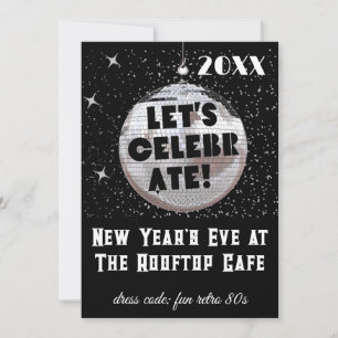Laten we vieren NYE Disco Ball PARTY Zwart Kaart