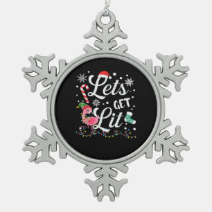 Laten we volwassen flamingo grappige kerst vieren tin sneeuwvlok ornament