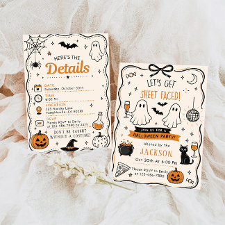 Laten we volwassenen Halloween-feest met lakens sp Kaart