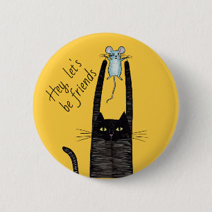 Laten we vrienden zijn, kattenliefde, kat en muis ronde button 5,7 cm