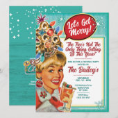 Laten we vrolijk zijn - Retro Kerstfeest Uitnodigi Feestdagenkaart (Voorkant / Achterkant)