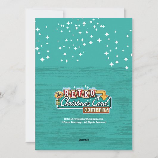 Laten we vrolijk zijn - Retro Kerstfeest Uitnodigi Feestdagenkaart (Achterkant)