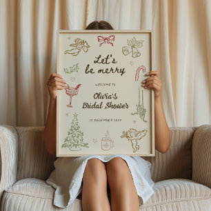 Laten we vrolijk zijn Whimsical Kerst Bruidsdouche Poster