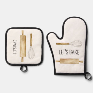 Laten we Waterverf houten keukengerei bakken Ovenwant & Pannenlap Set