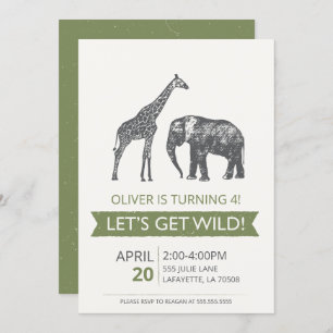 Laten we Wild Safari Birthday Party Invitation hal Kaart