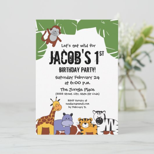 "Laten we wild worden", Oerwoud 1e verjaardag met  Kaart (Staand voorkant)