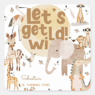 Laten we wilde safari dieren kinderen verjaardag vierkante sticker