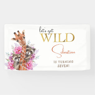 Laten we wilde safari dieren kinderen verjaardagsf spandoek