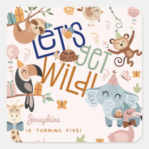 Laten we wilde safari dieren kinderen verjaardagsf vierkante sticker