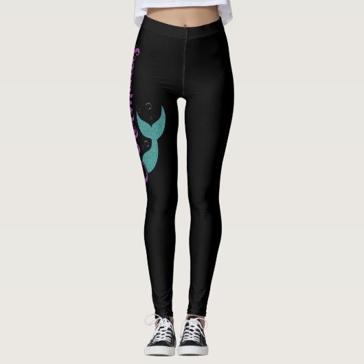 Laten we zeemeerminnen zijn Paarse Blauwgroen Glit Leggings (Voorkant)