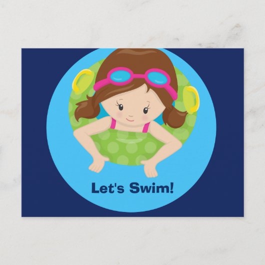 Laten we Zwemmen Meisjes Verjaardag Zwembad Feest  Briefkaart (Voorkant)