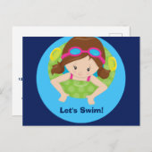 Laten we zwemmen Meisjes Verjaardag Zwembad Feestj Briefkaart (Voorkant / Achterkant)