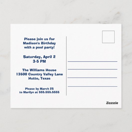 Laten we zwemmen Meisjes Verjaardag Zwembad Feestj Briefkaart (Achterkant)