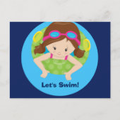 Laten we zwemmen Meisjes Verjaardag Zwembad Feestj Briefkaart (Voorkant)
