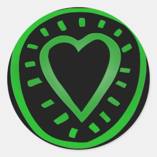 Latge Green and Black Heart Round Sticker