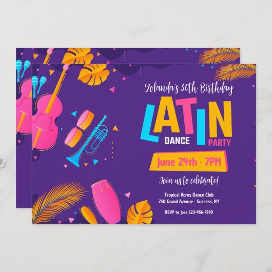 Latin Dance Party uitnodiging (Voorkant / Achterkant)