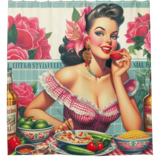  Latina Pin-Up Schilderen Douchegordijn (Voorkant)