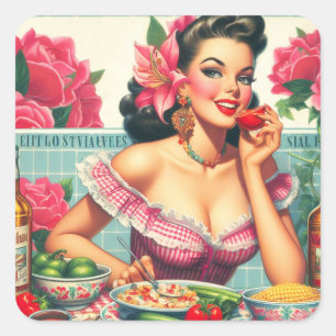  Latina Pin-Up Schilderen Vierkante Sticker