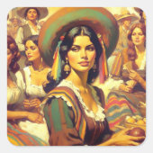 Latina Vrouw Schilderen Vierkante Sticker (Voorkant)