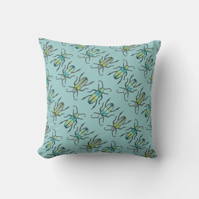 Latipes insecte motif coussin vert turquoise (Recto)