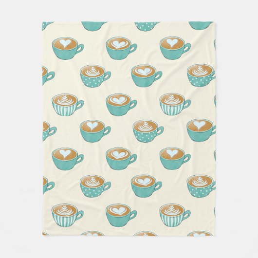 Latte Art in Cute Blue Coffee Mugs Fleece Deken (Voorkant)
