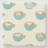 Latte Art in Cute Blue Coffee Mugs Stenen Onderzetter (Voorkant)