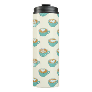 Latte Art in Cute Blue Coffee Mugs Thermosbeker