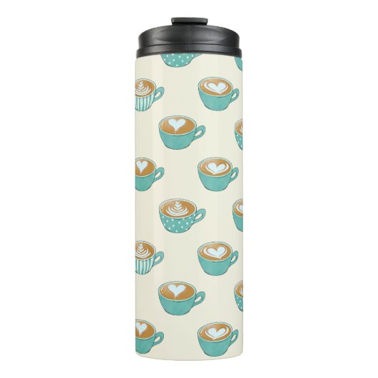 Latte Art in Cute Blue Coffee Mugs Thermosbeker (Voorkant)