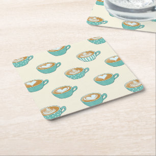 Latte Art in Cute Blue Coffee Mugs Vierkante Kartonnen Onderzetter