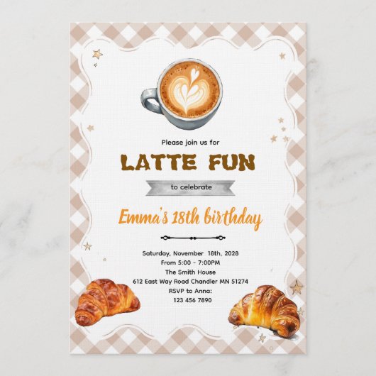 Latte Birthday Brunch party Invitation  (Devant)