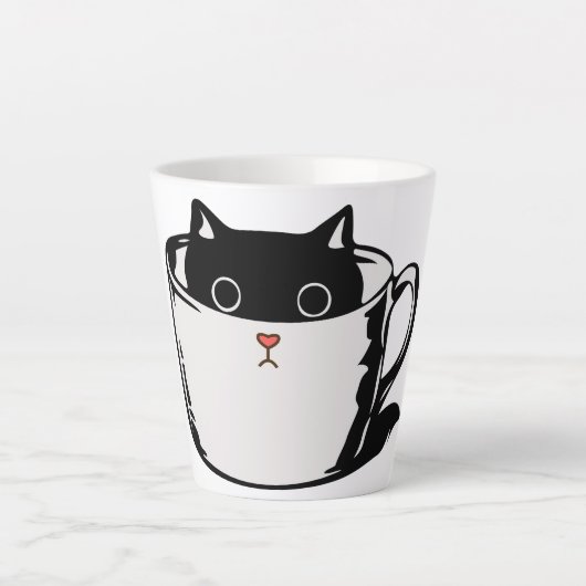 Latte Chaton noir avec nez rouge caché dans une tasse (Devant)
