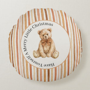 Latte Cocoa Blush Strepen Teddybeer Kerstmis Rond Kussen