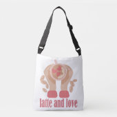 Latte en liefdesbeker, handen en koffie crossbody tas (Voorkant)