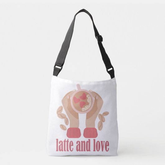 Latte en liefdesbeker, handen en koffie crossbody tas (Voorkant)