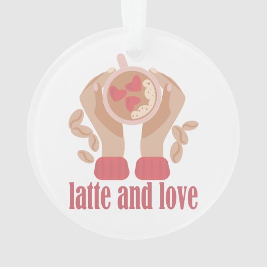 Latte en liefdesbeker, handen en koffie ornament (achterkant)