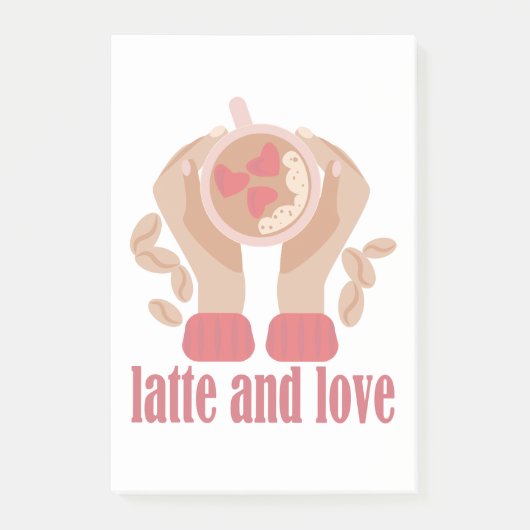 Latte en liefdesbeker, handen en koffie post-it® notes (Voorkant)