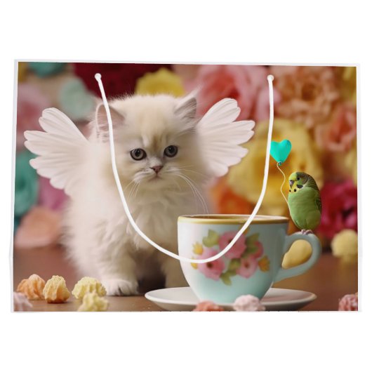 Latte Kitten en Budgie Gift Bag Groot Cadeauzakje (Achterkant)