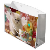 Latte Kitten en Budgie Gift Bag Groot Cadeauzakje (Achterkant Gekanteld)