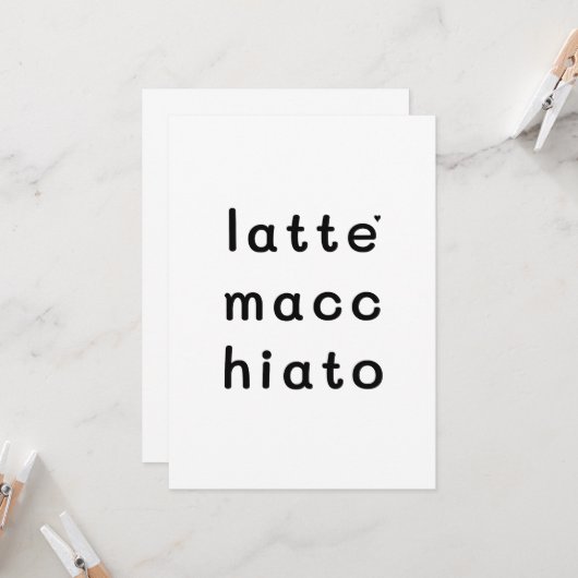 Latte macchiato - minimalistic typography card kaart (Voorkant / Achterkant in situ)