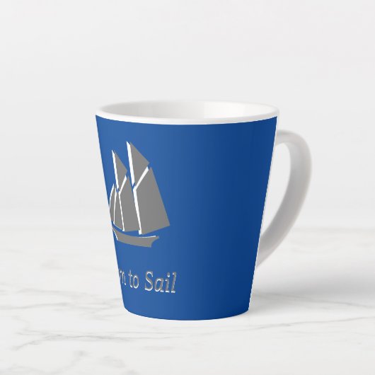 Latte Mok - Grijze Zeilboot op Blauw (Rechterhoek)